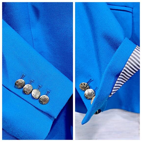 J CREW Schoolboy Blazer Royal Blue Stretch Wool Blend Gold Button Womens 10 - Picture 3 of 7